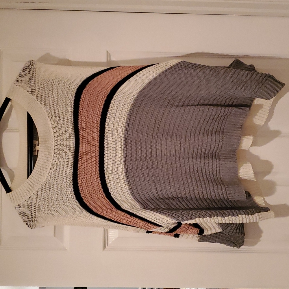 Pink lily lightweight peach, green and white striped sweater, oversized